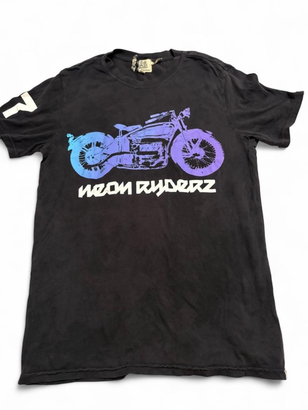 Juicy Couture Black Tee with Blue-Purple Motorcycle Graphic